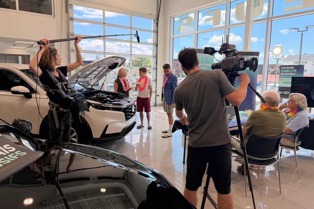 Shooting of an open-top Honda SUV at a dealership for Fidgi